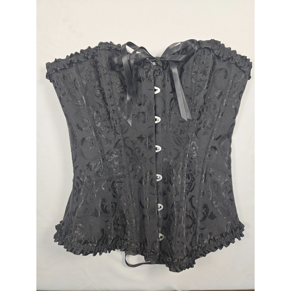 Women's Black Overbust Strapless Boned Lace-Up Corset Top Sz S Gothic Victorian